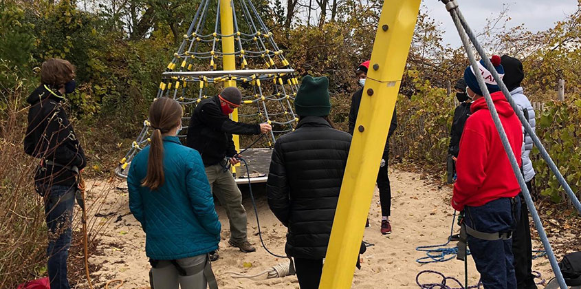 Fall 2020; Mike Halloran and Amelia Hernandez worked with students in the Video Journalism class on a project, all filmed safely outside of the school.