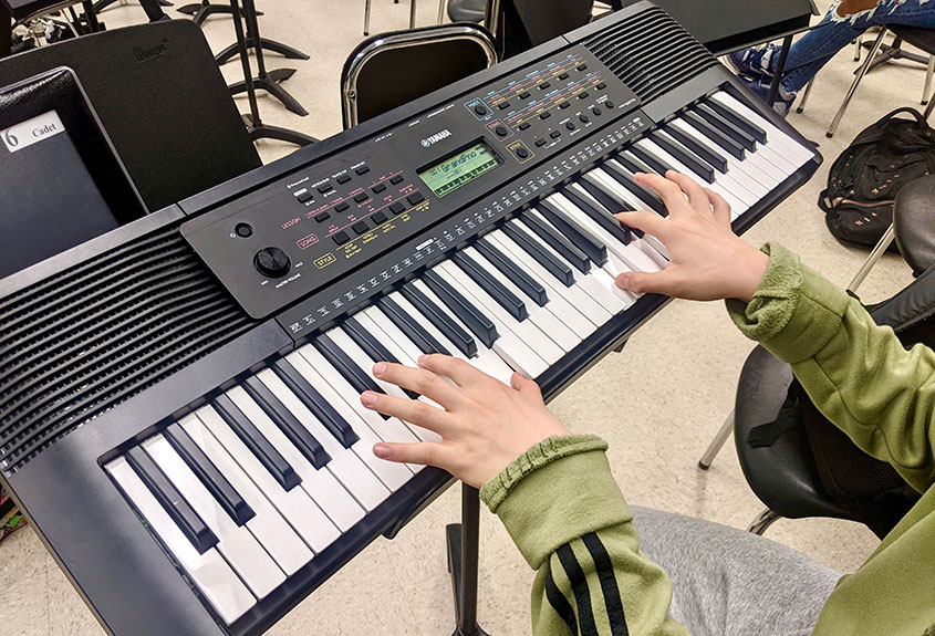 Shorewood Intermediate School Cadet Band student playing keyboard during practice session.1-web